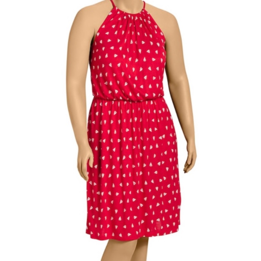 red and white sailboat halter top dress